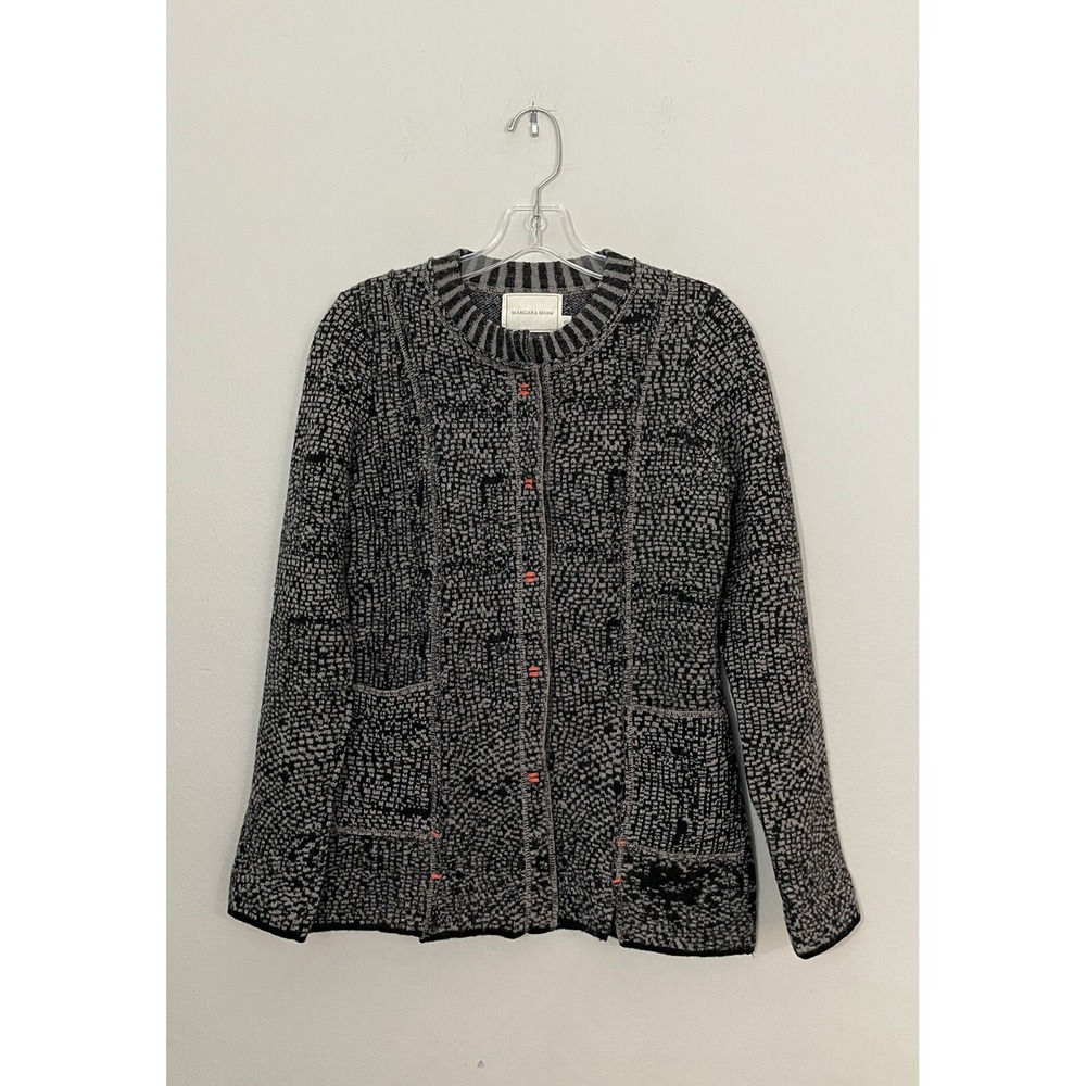 Margara Shaw Size 0 Wool Jacket Print Global Eclectic Print Orange Stitch Slits
